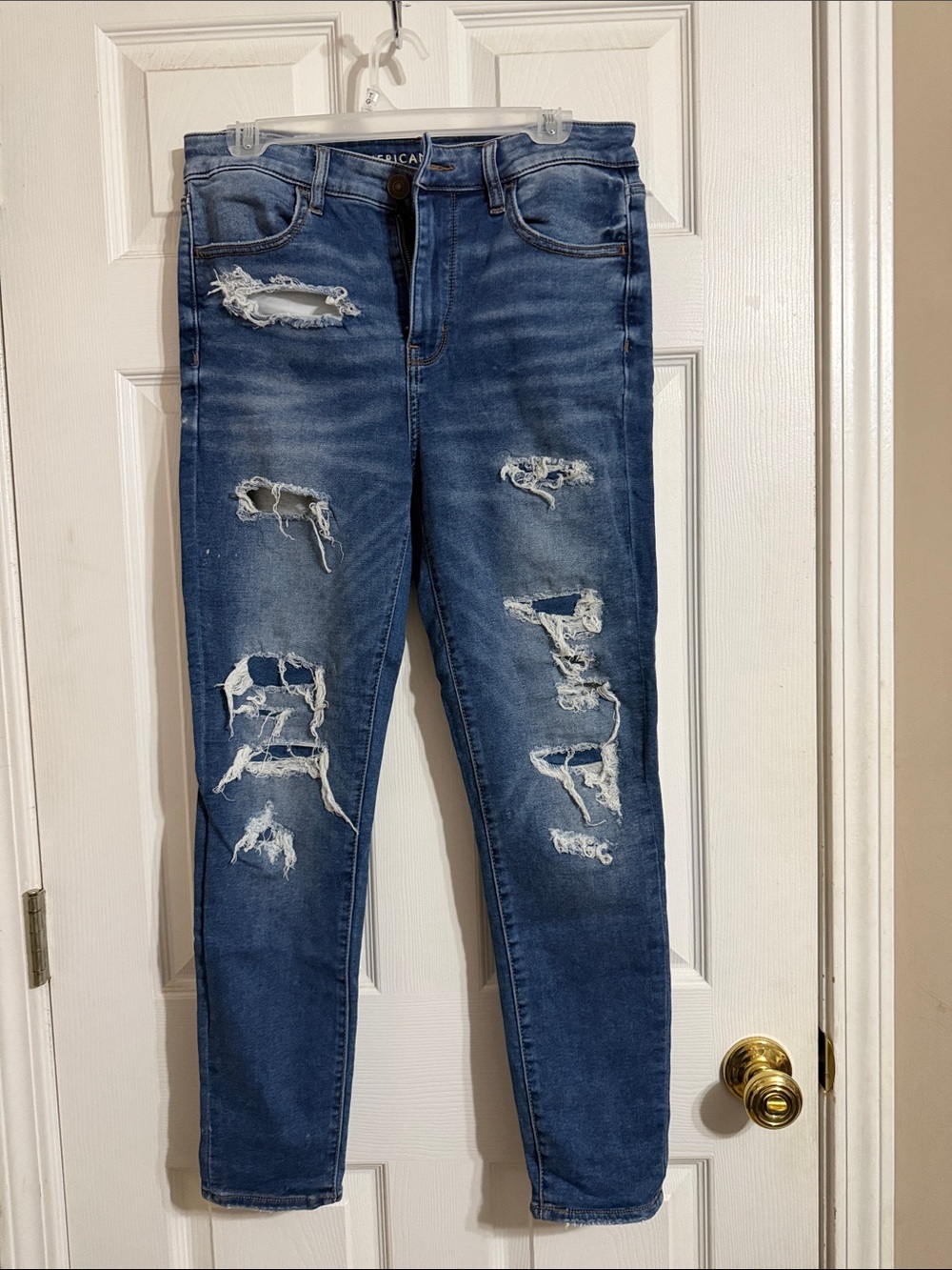 American Eagle Outfitters Distressed Dark Blue Hi-Rise Jeggings Jeans